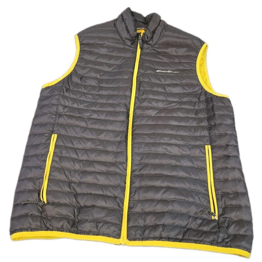 Eddie Bauer‎ EB700 Puffer Vest Mens Large Gray Green Quilted Insulated Full Zip